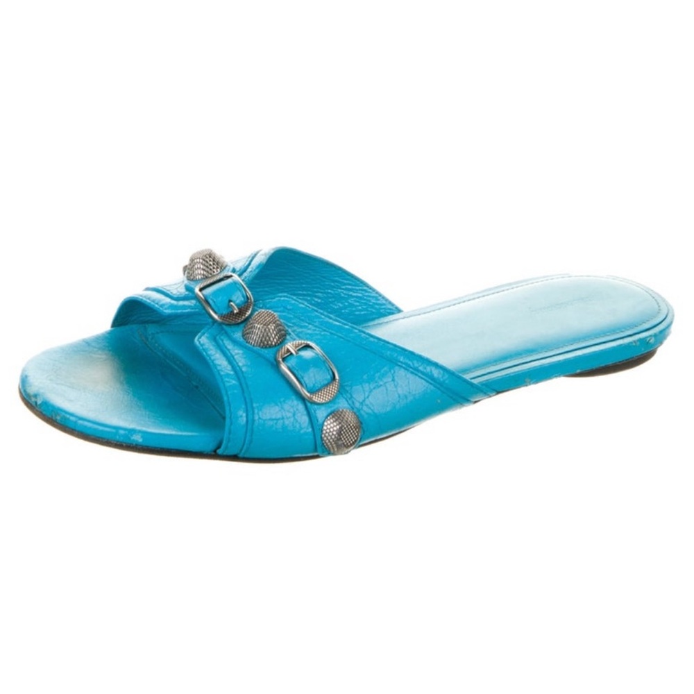 Balenciaga Blue Sandals with Silver Studs